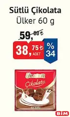 ÜLKER SÜTLÜ ÇİKOLATA 60 G fiyat ve kampanya bilgisi